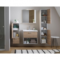 Set mobilier suspendat si lavoar Kolpasan, Evelin, 65 cm, front stejar si laterale gri